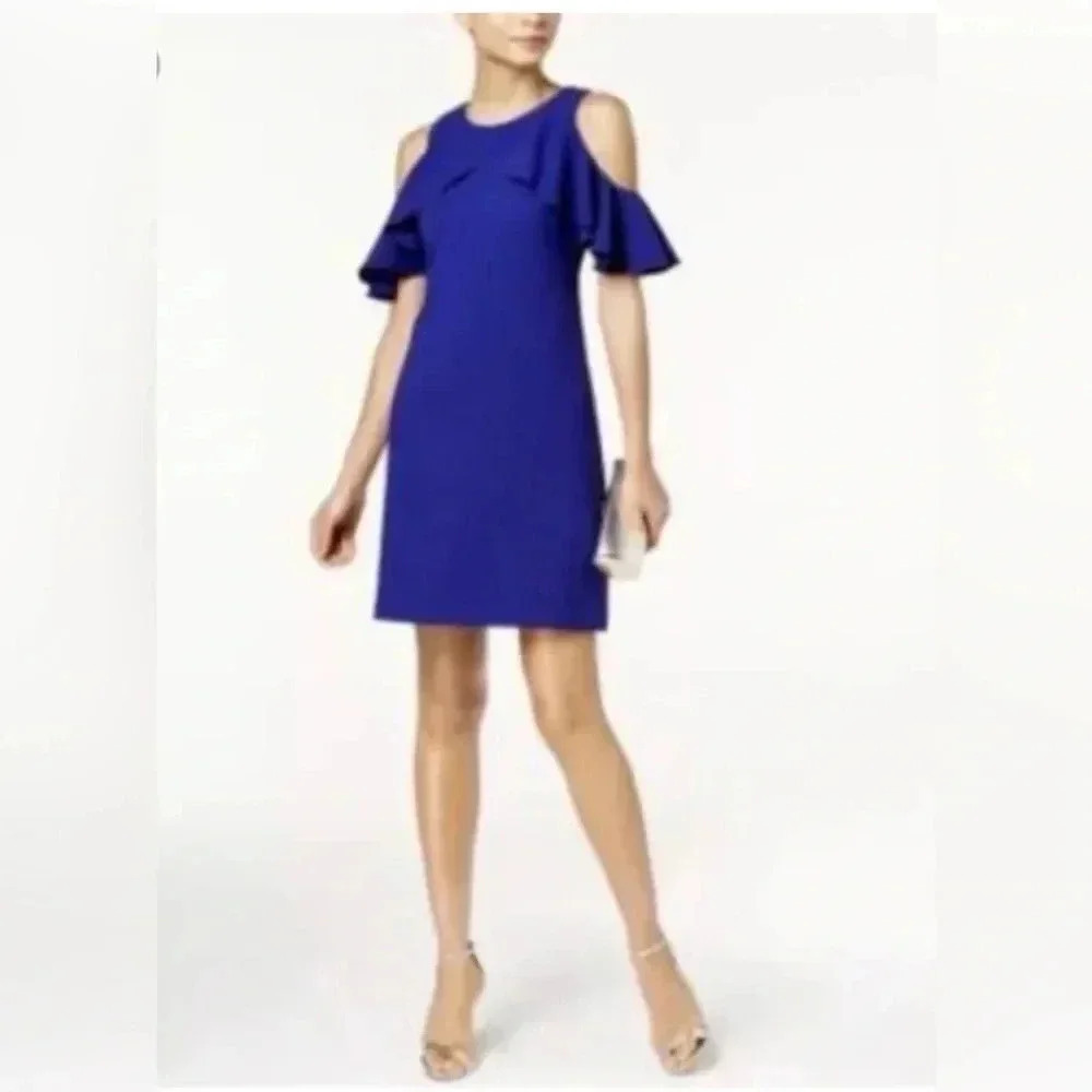 Vince Camuto Cold Shoulder Ruffled Mini Dress Purple-Blue Size 4
